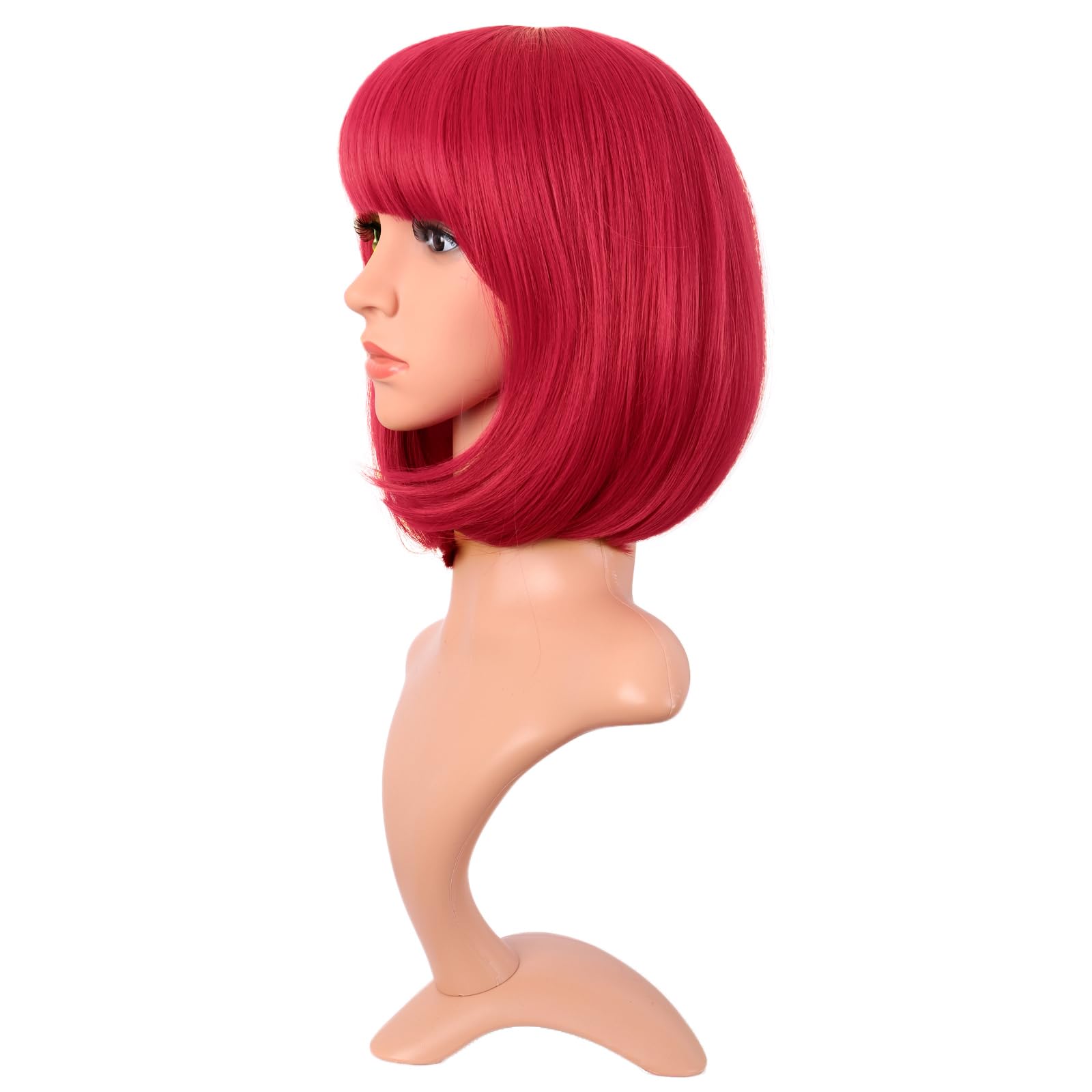 MapofBeauty 12 Inch /30 cm Fashion Lady Short Straight Synthetic Flat Bangs Bob Wig (Bright Red), 54.61 cm - Image 3