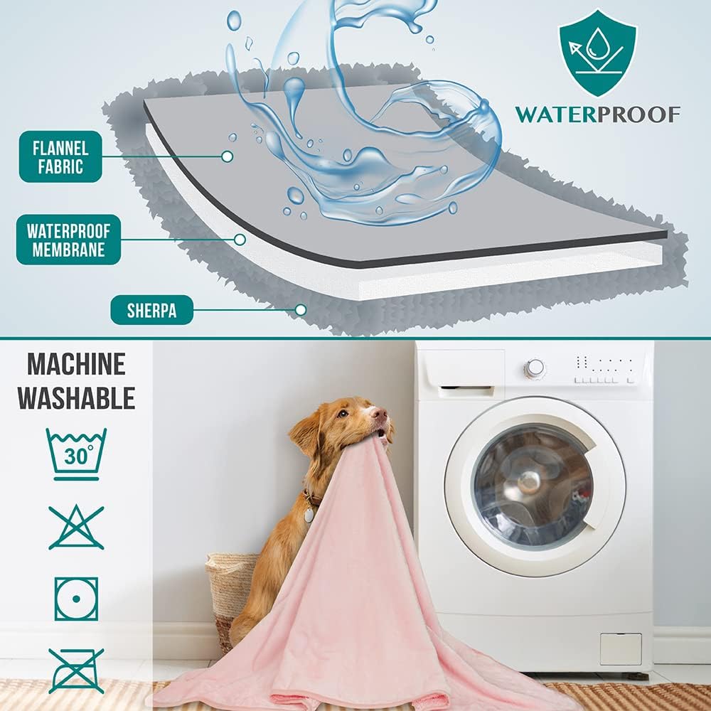 PetAmi Waterproof & Pee Proof Dog & Cat Blanket - Reversible, Soft, Washable - Medium/Large Dogs & Puppies - 60x80 Pink - Image 3
