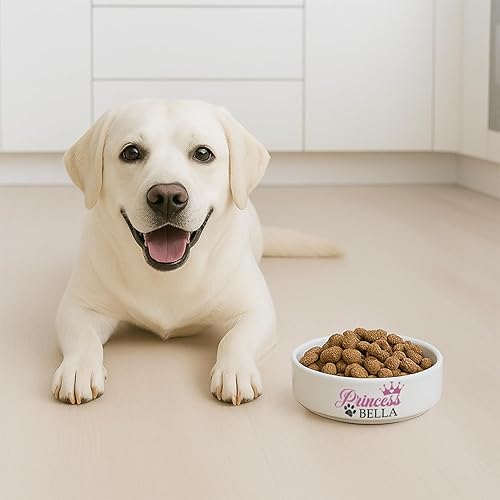 Miniatura 2 de Cuencos de cerámica personalizados para perros de princesa, cuenco personalizado para mascotas con corona, huella de pata y nombre personalizado,