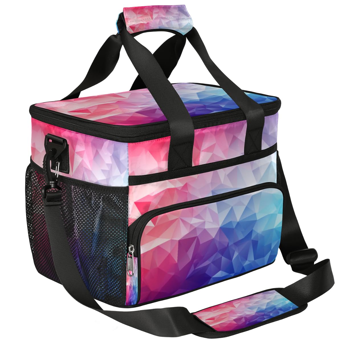 Red Blue Texture Insulated Picnic Backpack Lunch Box for Women Men Picnic Basket Tote Lunch Bag Picnic Bag Portable Lunch Bags for Picnic, Beach, Work, Trip,Office, Camp Abstract Geometric