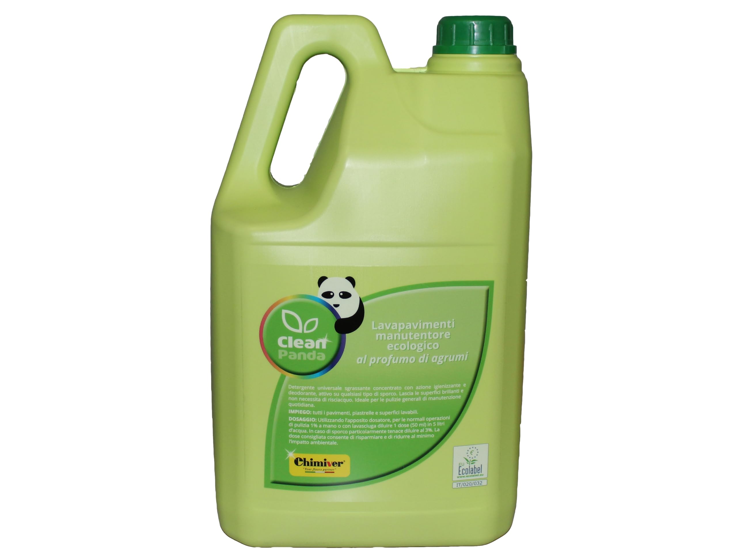 Chimiver CLEAN PANDA - Detergente Lava Pavimenti al Profumo di Agrumi Certificato ECOLABEL. Per Tutte le Superfici! | Flacone in plastica riciclata da 5L