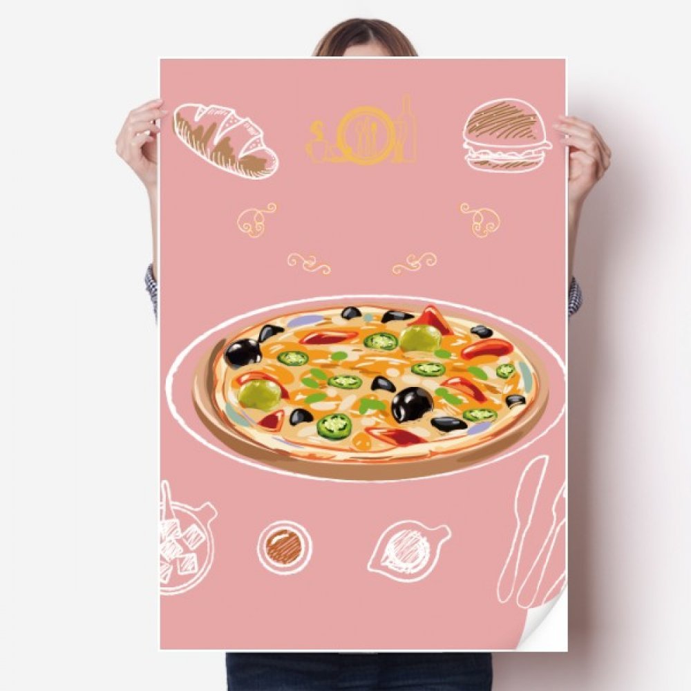 Papier Peint Pizza Italie au design artistique multicolore et finitions vinyle soignées 80x55