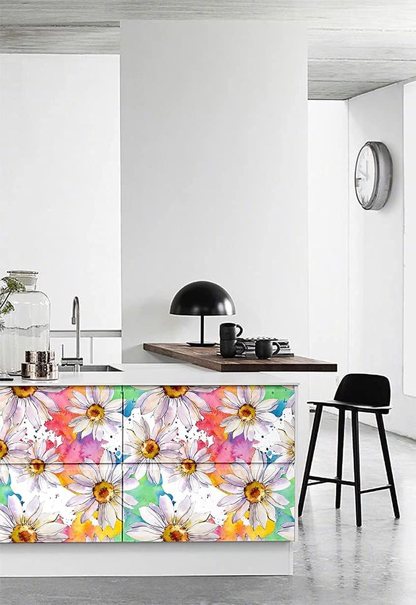 Blooming Wall DPY38 Peel and Stick Multicolor White Daisy Wallpaper Floral Self-Adhesive Prepasted Wallpaper Wall Mural Wall Decor
