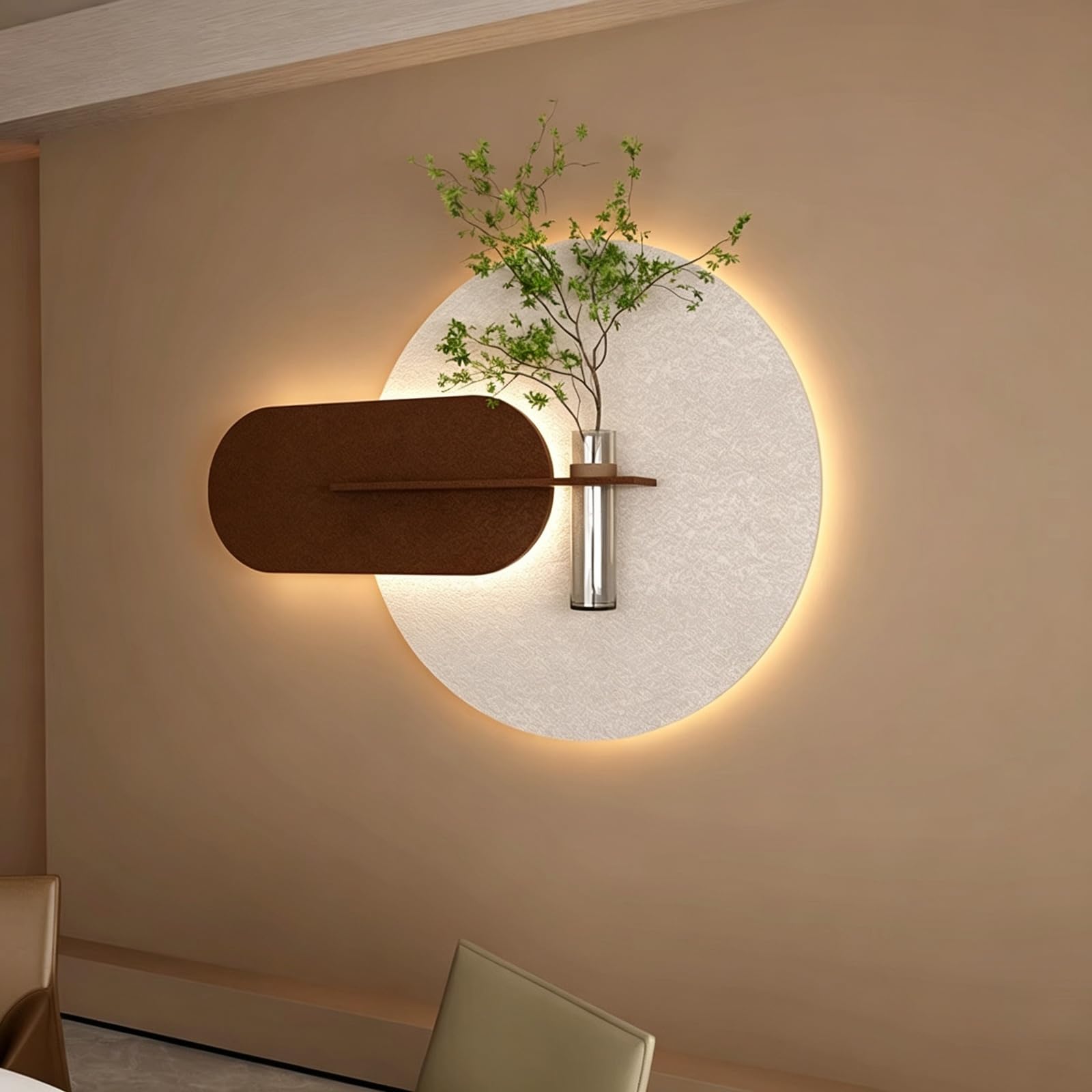 3D Wandbild Sandstein mit LED Beleuchtung, Wanddekoration Wohnzimmer | Strukturierter Sandstein, Indirektes LED-Licht, Inklusive Glasvase, Wanddekoration(A-LED+REMOTE,25.6in*19.7in)