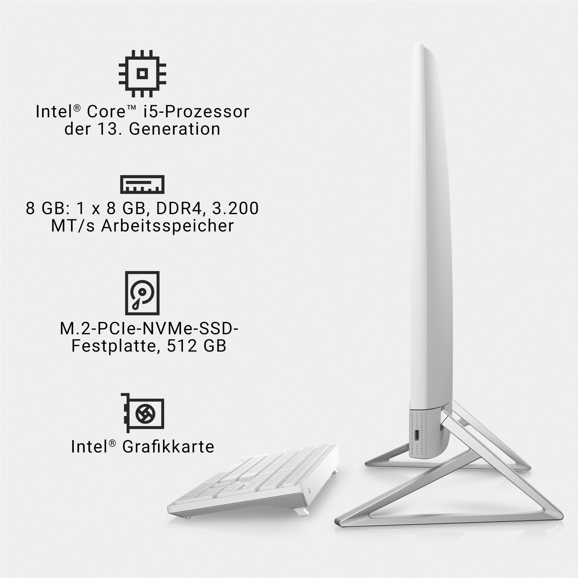 Dell Inspiron 5430 All in One - 23.8 Inch FHD (1920 x 1080) Display, Intel Core i5-1334U, 8 GB RAM, 512 GB SSD, Intel Iris Xe Graphics, Windows 11 Home, German QWERTZ Keyboard White