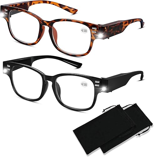 Lupas con luz LED brillante, lectores de lectura iluminados con luces y lupa, gafas de lectura con bloqueo de luz azul, lupa, anteojos de lectura