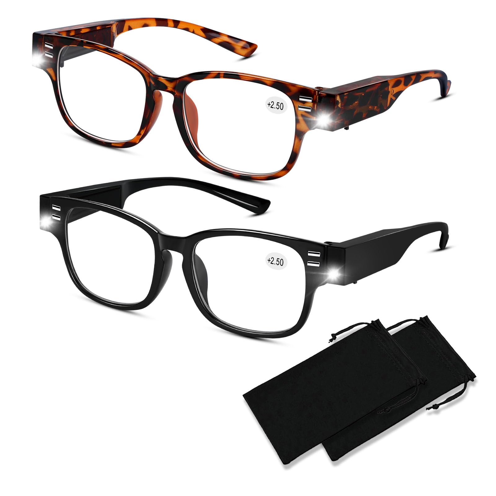 DuanMei Reading Glasses with Lights and Magnifier Bright LED Readers Lighted Magnifying Glasses Lighted Eyeglasses