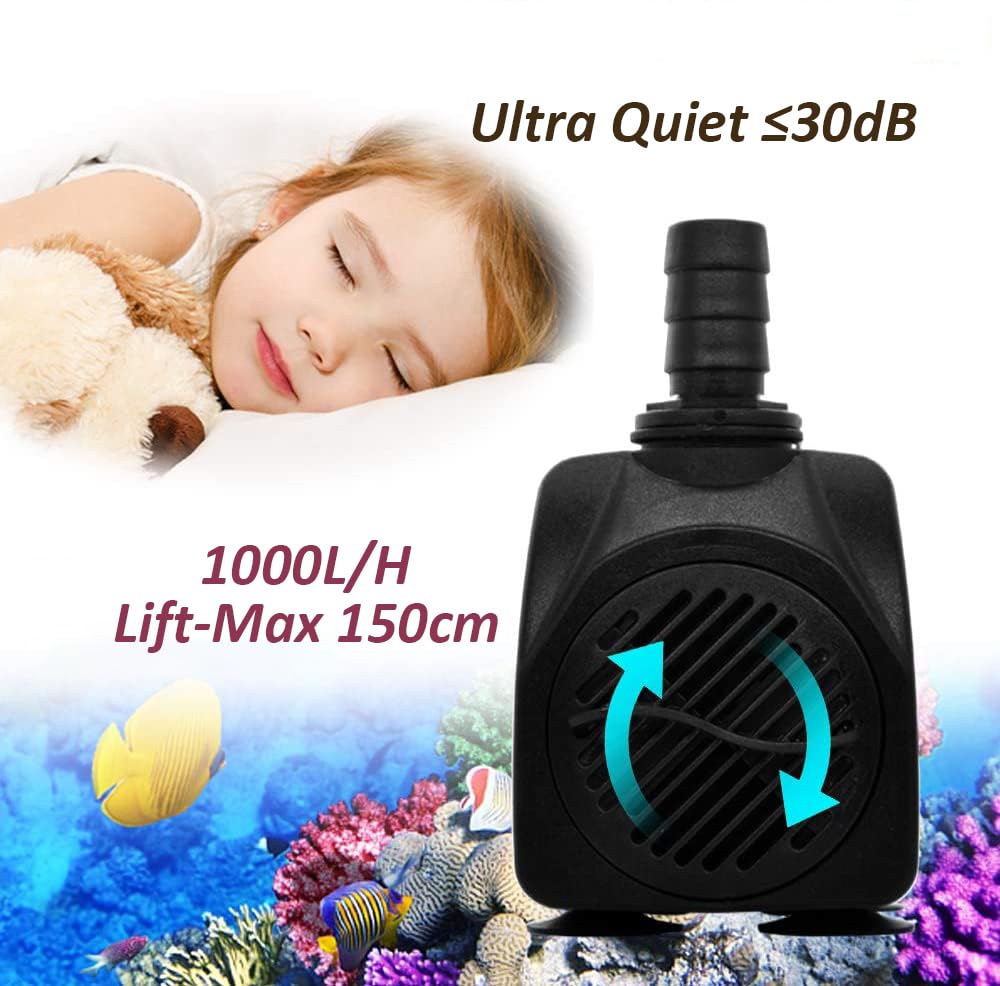 pompe à eau submersible 1000 L/h 15 W – pompe d’aquarium ultra-silencieuse et réglable pour étang, fontaine, réservoir de poissons et systèmes hydroponiques