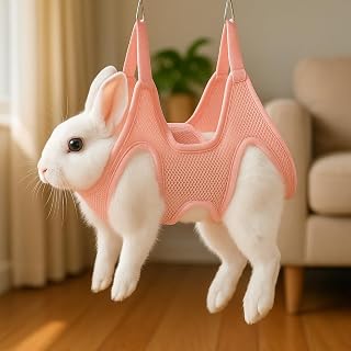 Rabbit Grooming Sling – Hanging Harness for Nail Trimming, Bathing, Ear Cleaning & Health Checks – Secure, Breathable Hammock for Small Pets (Rose red,XS(3-5 lbs))