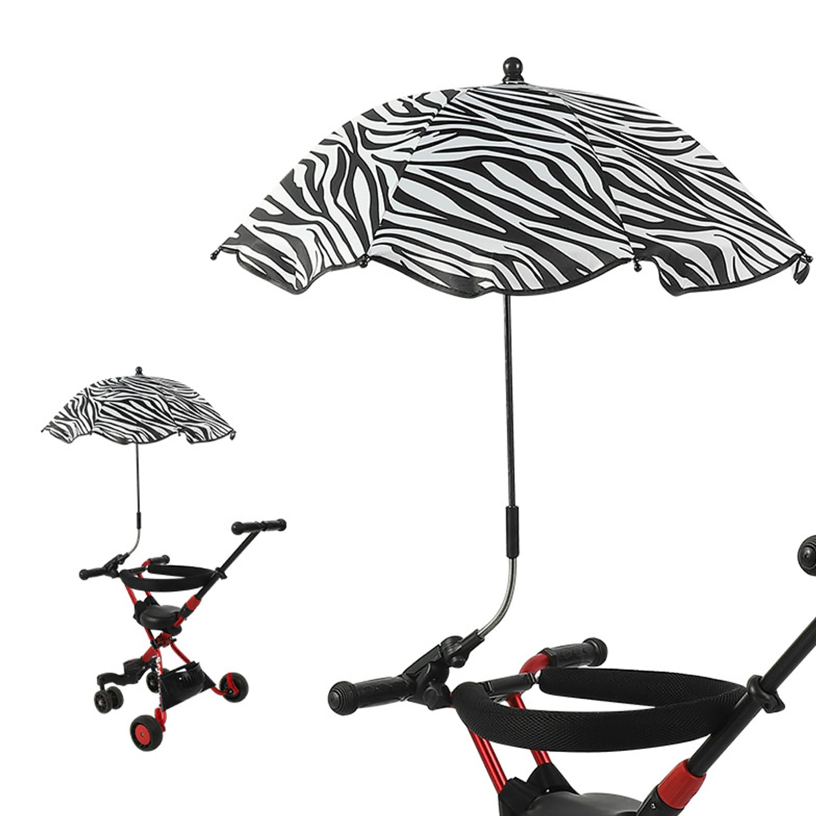 Baby Pram Parasol, 78cm Universal Pushchair Parasol 360° Adjustable Baby Stroller Umbrella UV Sunshade Umbrella for Pram Pushchair (White+Black)