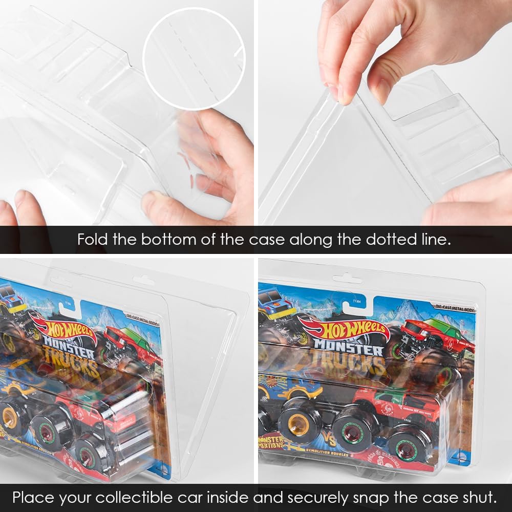 10 Pack Protective Cases Compatible with Hot Wheels Monster Trucks 2-Pack 1:64 Demolition Doubles – 0.7mm Thick PET Clamshell Clear Display Box, No PVC, Scratch-Resistant, Waterproof (10, HMWT-2 Pack)