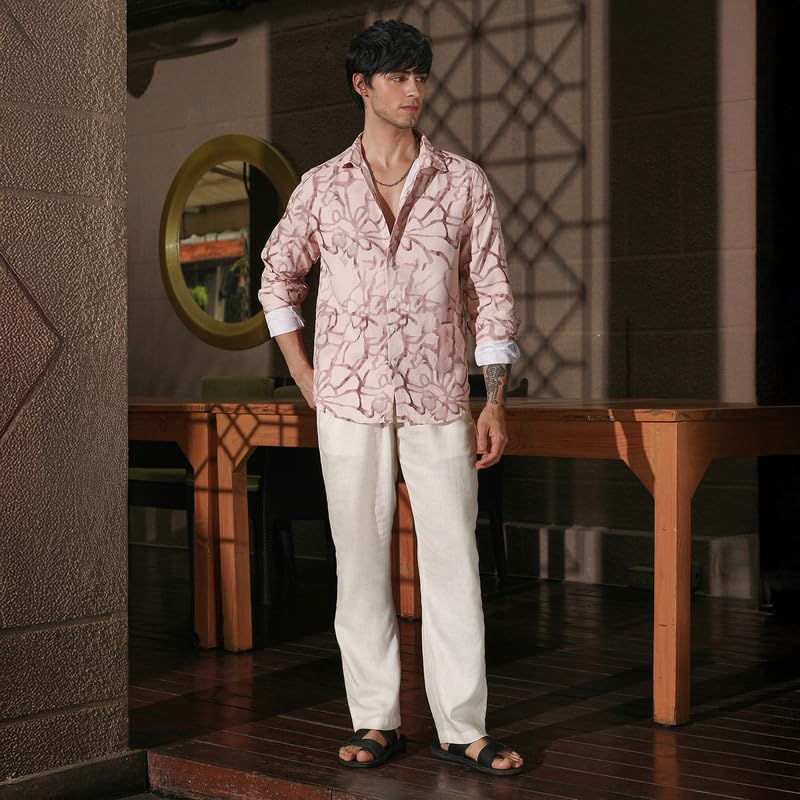 Image of CAHOOT Men's Bisque Shirt Casual Wear | Spread Collar | Long Sleeve | Button Closure | Shirt Crafted with Comfort Fit for Everyday Wear