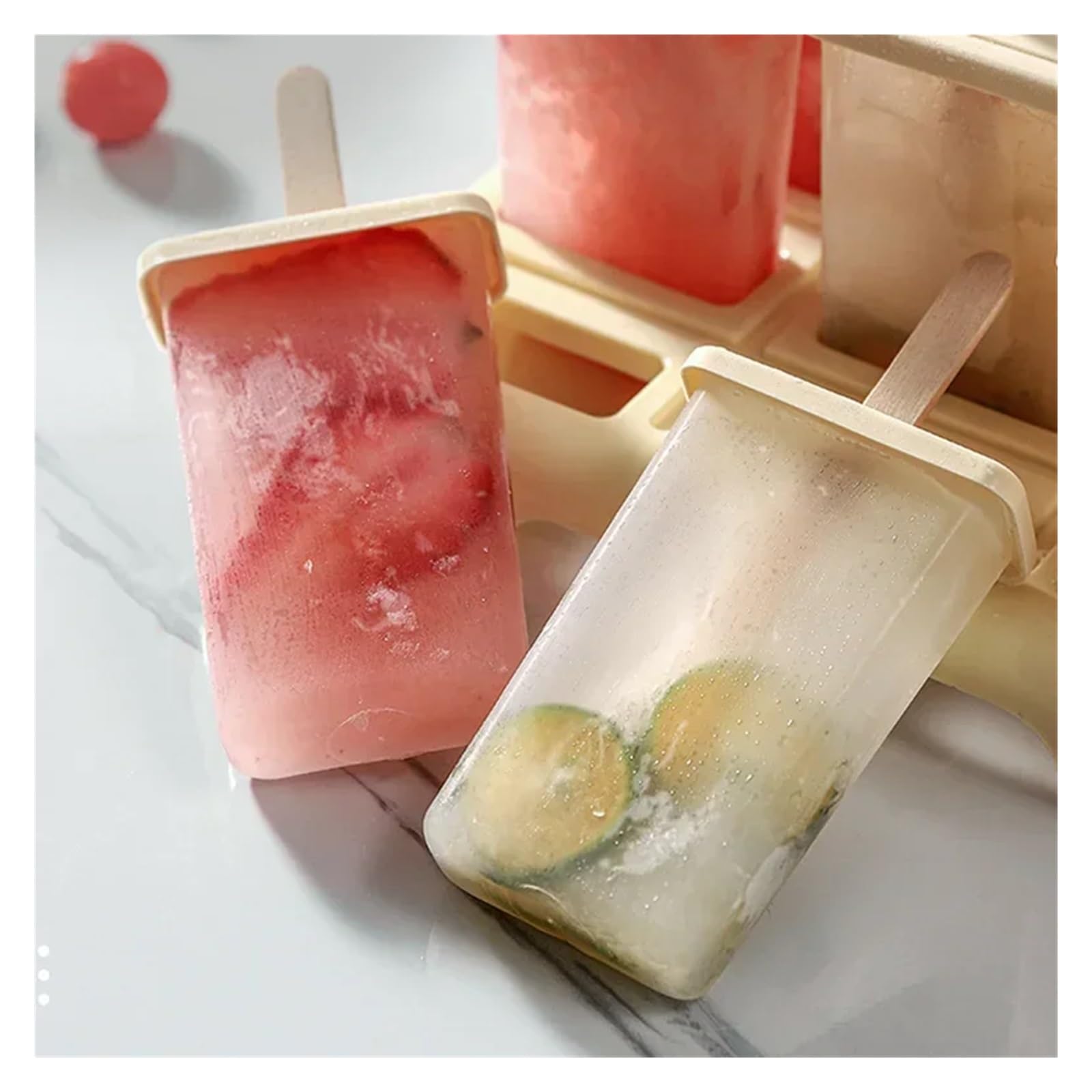 Moldes Helados Ice Cream Popsicle Mold Machine Homemade Box with Plastic Stick Ice-lolly Tray(Pink)