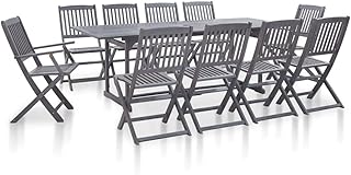 vidaXL Madera Maciza Acacia Conjunto de Muebles de Jardín 11 Piezas Set Muebles de Exterior Patio Jardín Mesa y Sillas de Comedor Juego Gris