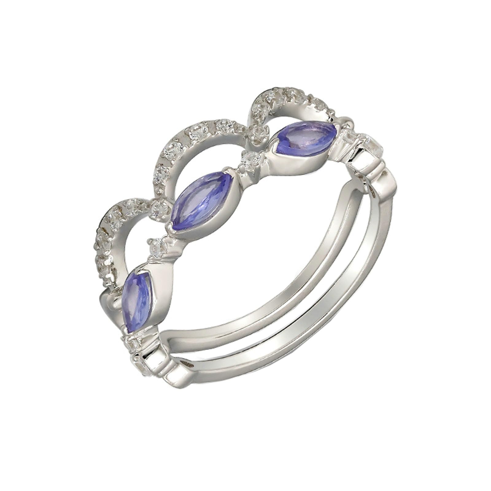 Anello Nuziale, Set di 2 pezzi per la fede nuziale Elegant Women con granato/Tanzanite/Topazio creato in 9K/14K/18K Oro da Donna