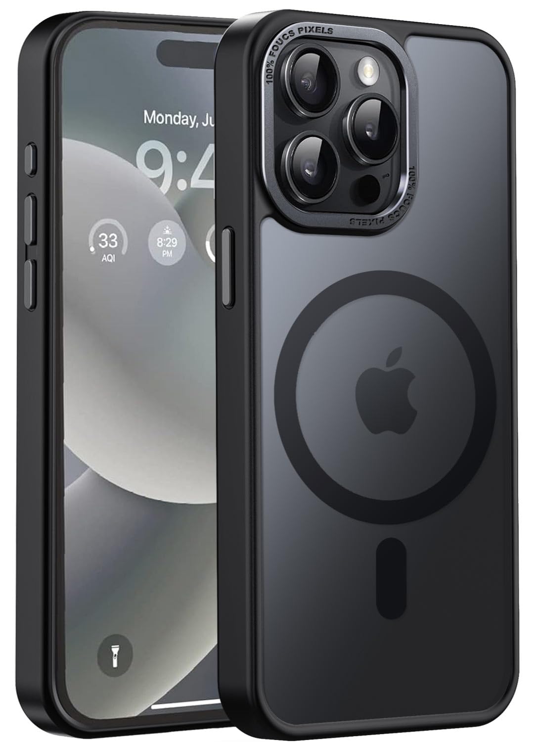 Newfuture Upgraded Magnetic for iPhone 15 Pro Max Case [Compatible with Magsafe] [Mil-Grade Protection], Pocket-Friendly, Slim Translucent Phone Case Cover for iPhone 15 Pro Max 6.7", Black