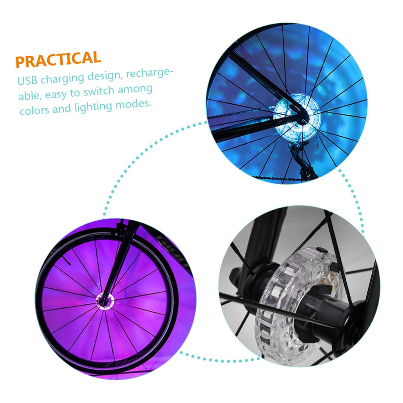 SUPVOX Luce della Ruota della Bicicletta Bike Light Accessori per Biciclette Sedia a rotelle Luce per Casco da Bicicletta luci per Bici Leggere fari della Ruota di Ricarica plastica
