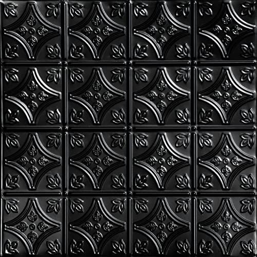 Shanko SKPC209-bk-24x24-N-6 Tiny Tiptoe Stamped Metal Nail-up Tin Ceiling Tile (24 sq. ft), Satin Black, Pack of 6