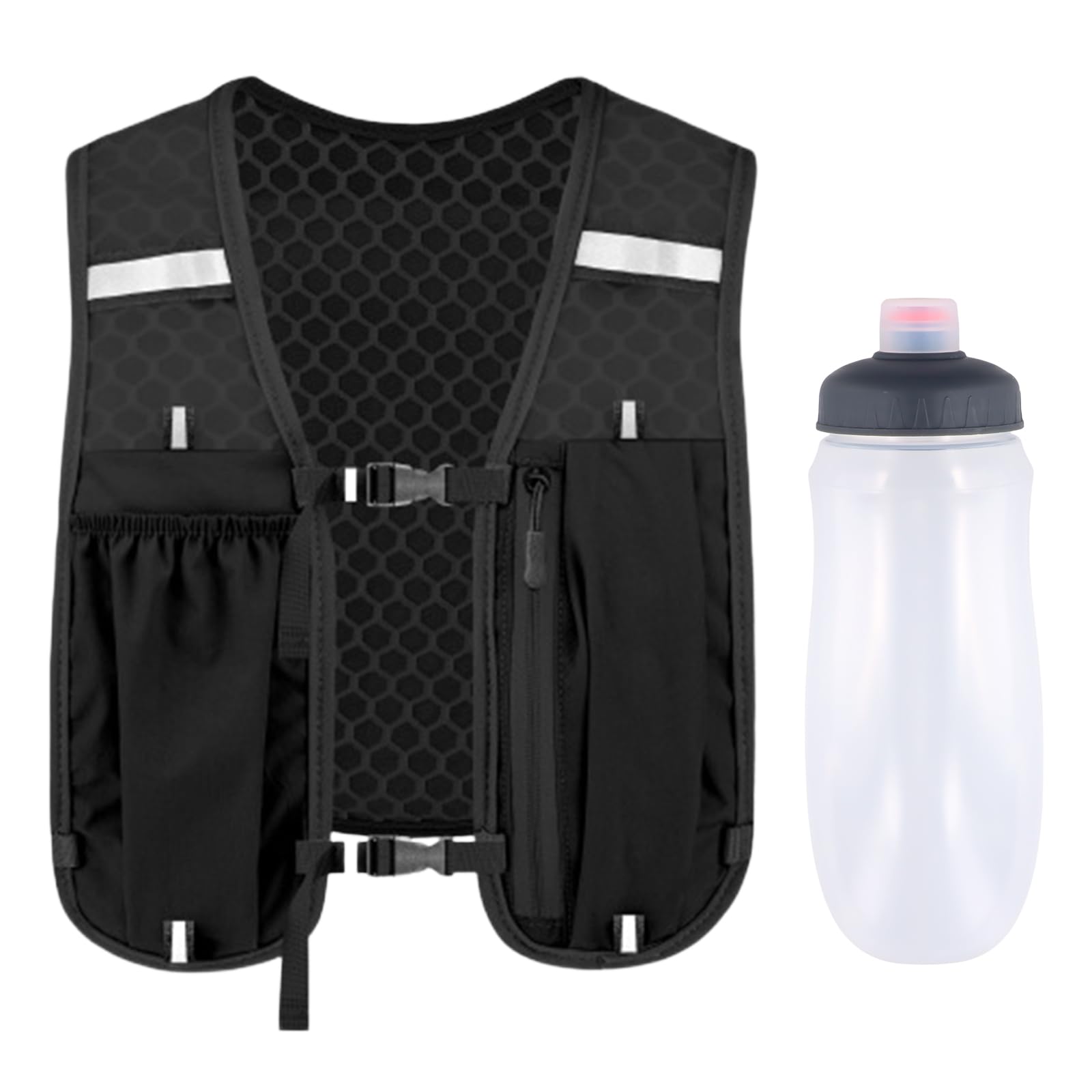 Gilet De Course Avec Gourde 500 Ml - Homme Et Femme - Réfléchissant - Support Téléphone - Pour Running, Vélo, Randonnée