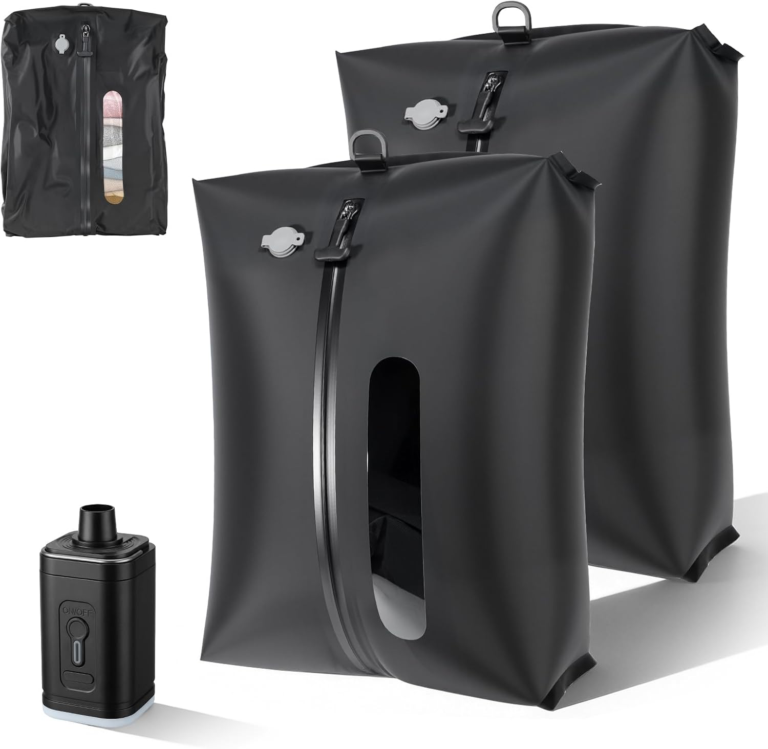 KXB Vacuum Seal Bags for Travel Luggage with Wireless Pump, 29L Compression Bags for Carry-On Suitcase & Travel Backpack, Reusable IP67 Waterproof Vacuum Storage Kit(2PC + PUMP)