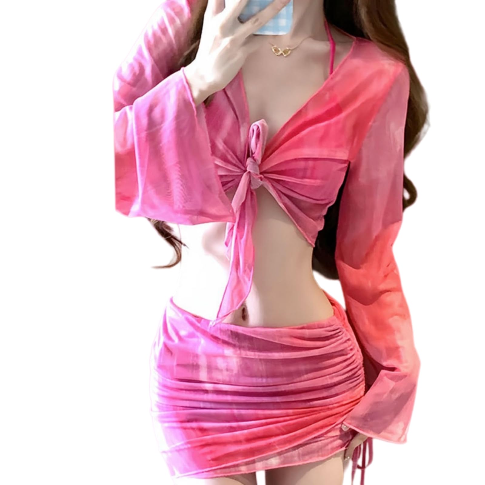 Bikini para mujeres traje de baño 4 piezas con malla manga larga piscina m