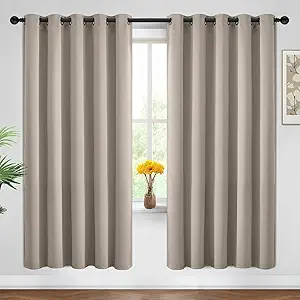 Yakamok Blackout Curtains Room Darkening Thermal Insulated Window Panels,Solid Grommet Top Drapes for Bedroom/Living Room(62Wx72L, Natural, 2 Panels)
