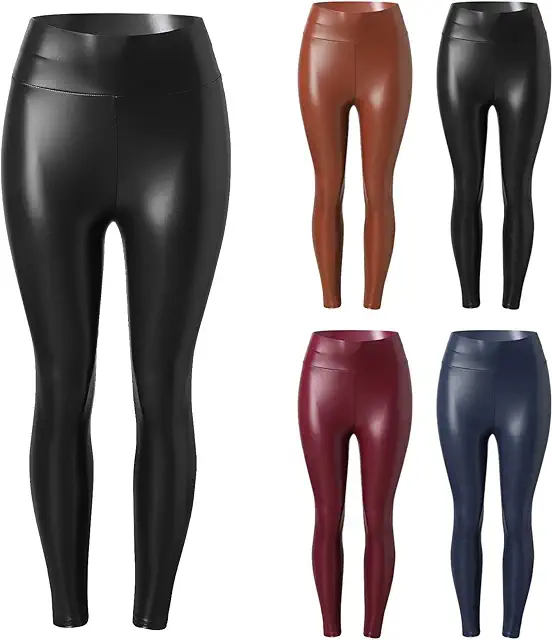 Leggings Simili Cuir Taille Haute Femme - Noir Stretch Sexy