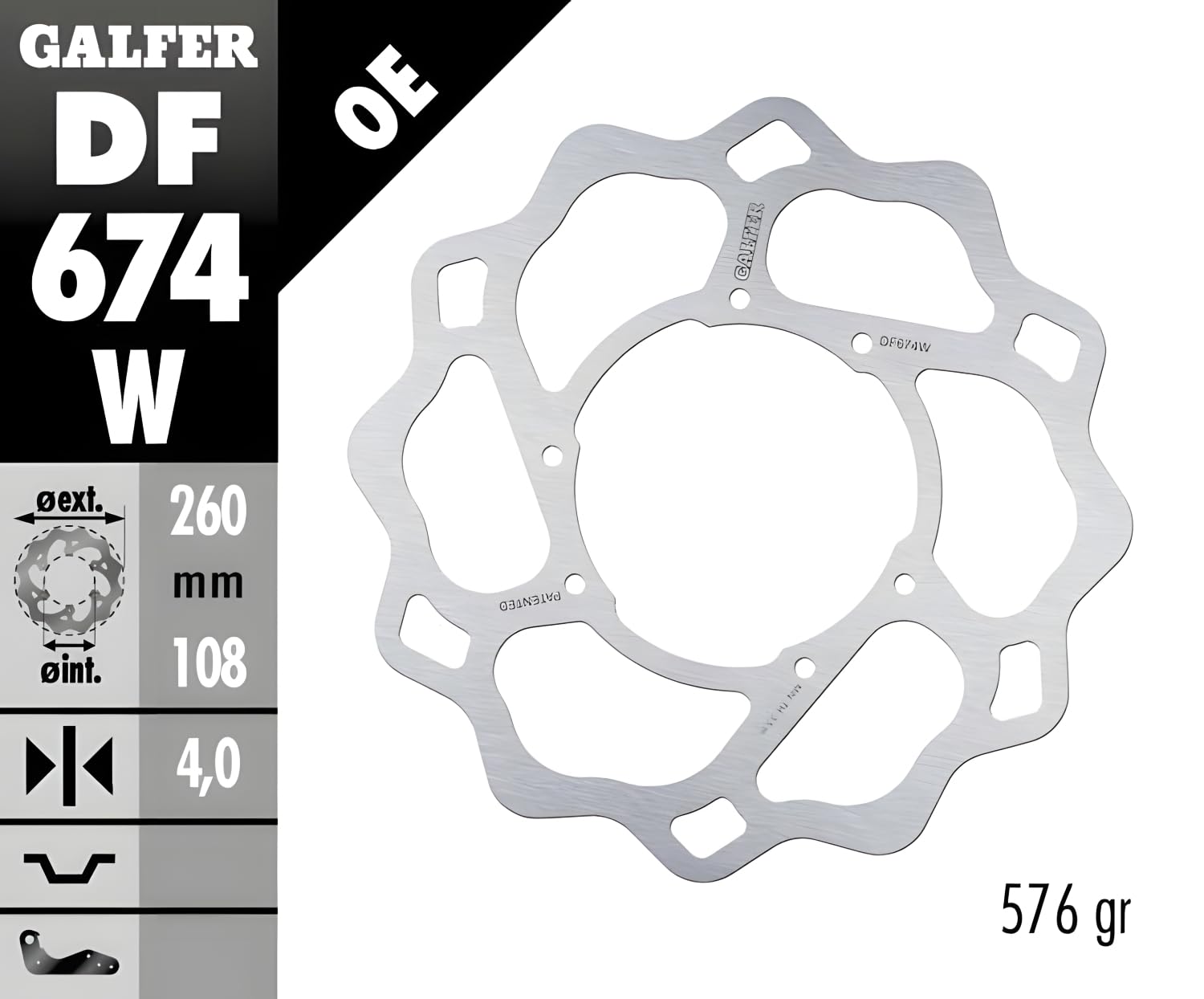 GALFER Wave - Disco freno "DF674" W – rigido, (KBA), anteriore BETA, BULTACO, CONTI, Derbi, Gas gas, HM, MOTORHISPANIA, RIEJU, YAMAHA