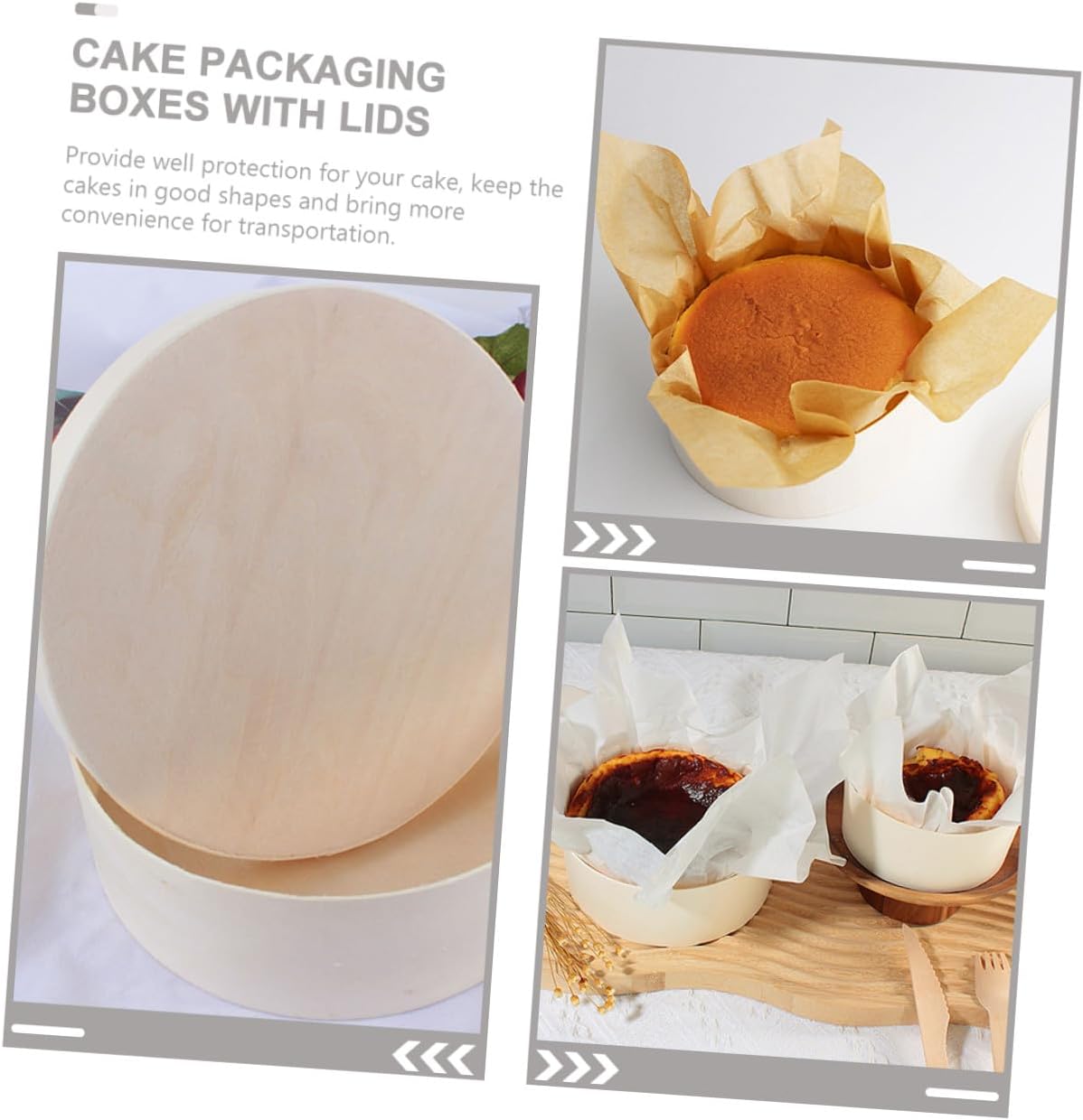 Wooden Cake Box with Lid 8-inch 210×83mm Small Dessert Container for Cheesecake Mousse Packaging and Baking Food Storage