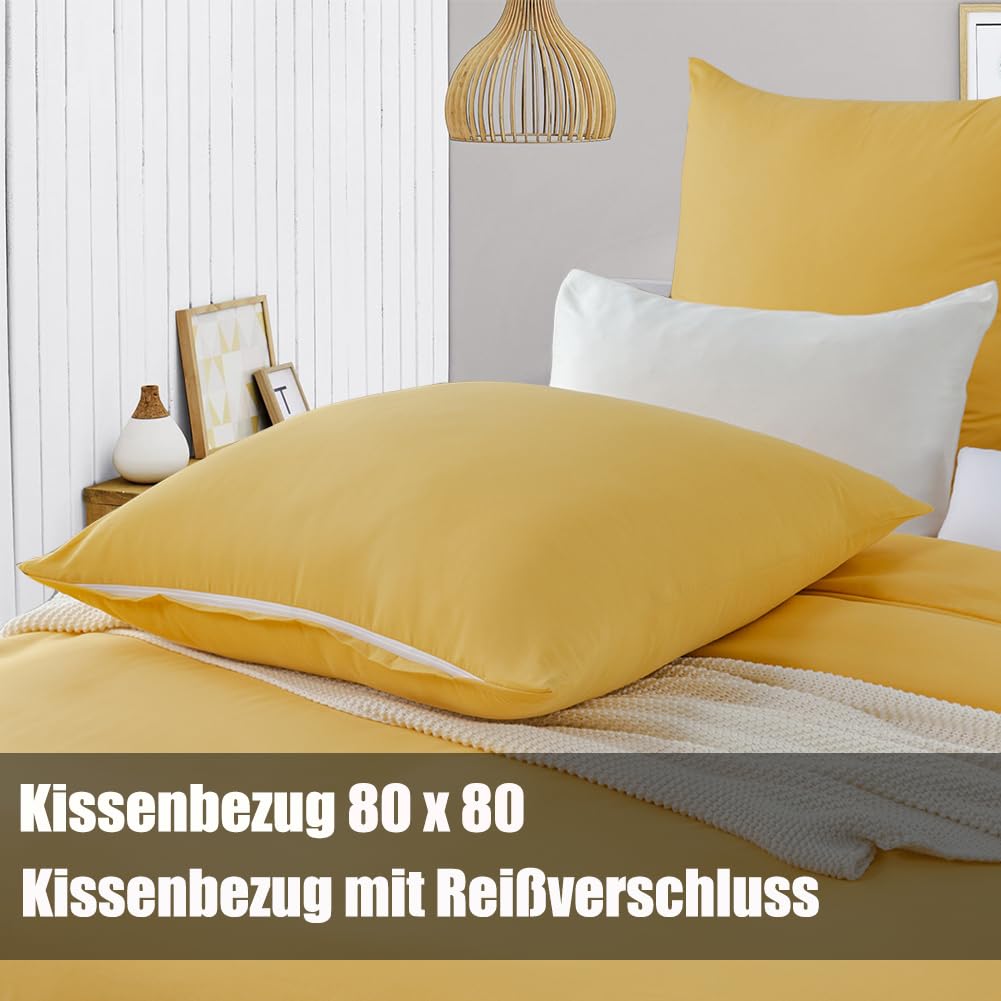 Soifox Ropa de Cama Amarilla 135 x 200 cm, 4 Piezas, Juegos de Ropa de Cama de Microfibra, no Necesita Planchado y no se Arruga, con Cremallera, 2 Fundas nórdicas de 135