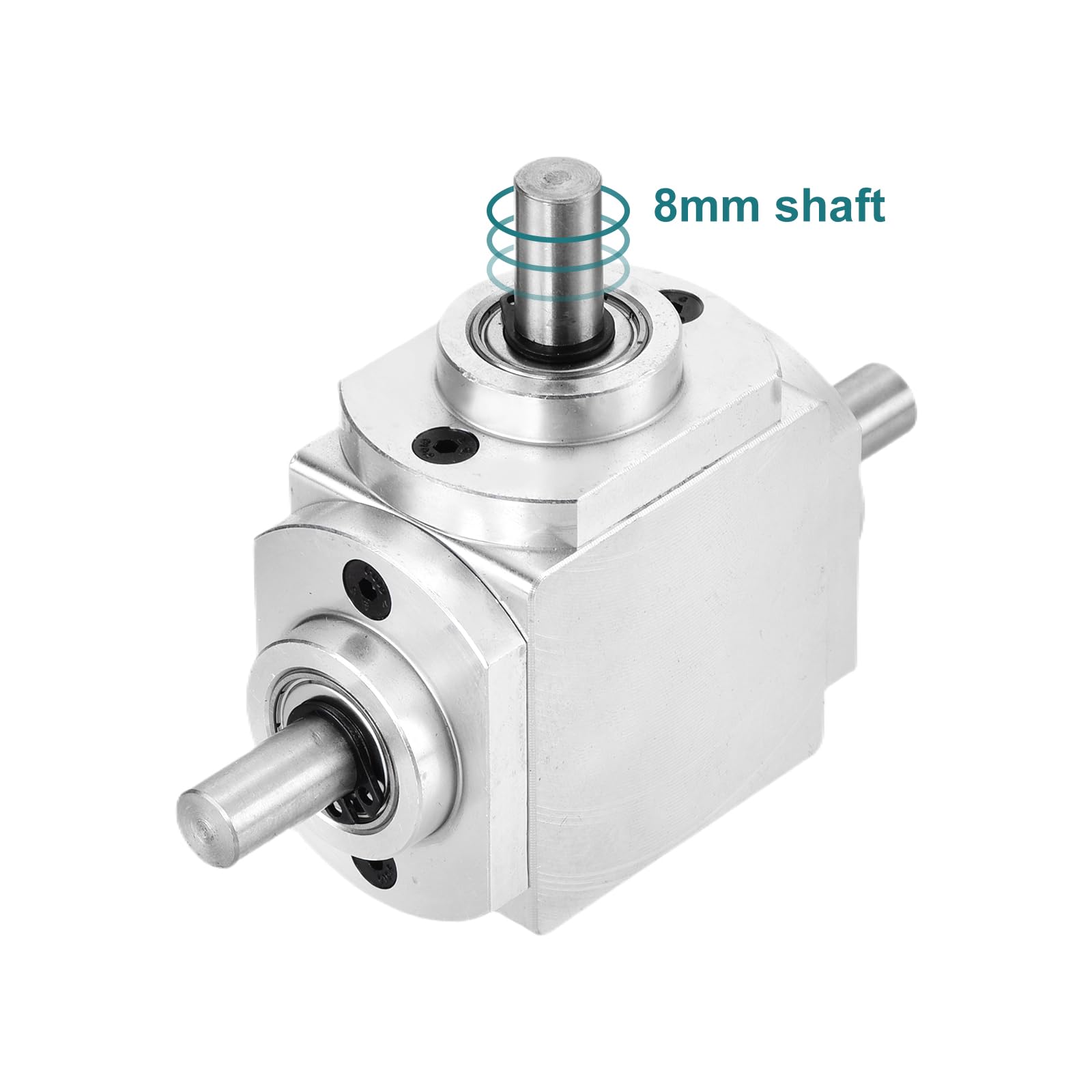 sourcing map Getriebe, 90 Grad rechtwinkliges Kegelgetriebe, 1:1 Rückwärtsgang, Doppelausgangswelle, 1 Modul, 20 Zähne, Kegelrad, Aluminiumrahmen, einfaches mechanisches DIY-Modul, 8 mm Schaft, 92 x