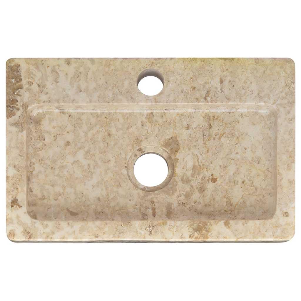 Umywalka ścienna z kremowego marmuru 38 x 24 x 6,5 cm, wisząca umywalka z otworem odpływowym 4,5 cm, do mycia rąk w łazience, pokoju gościnnym lub WC
