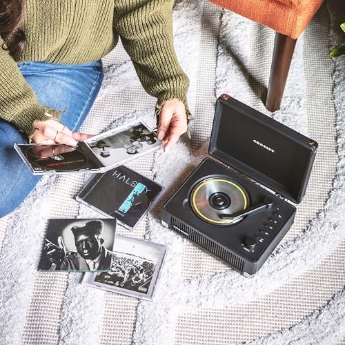 Image of Crosley CR3505A-BK Cruiser Retro Portable CD Player with Stereo Bluetooth Speakers and FM Radio, Black