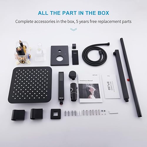 Miniatura 26 de ESNBIA Sistema de ducha de níquel cepillado, juego de grifo de ducha de barra deslizante con cabezal de ducha de lluvia de 10 pulgadas y combo