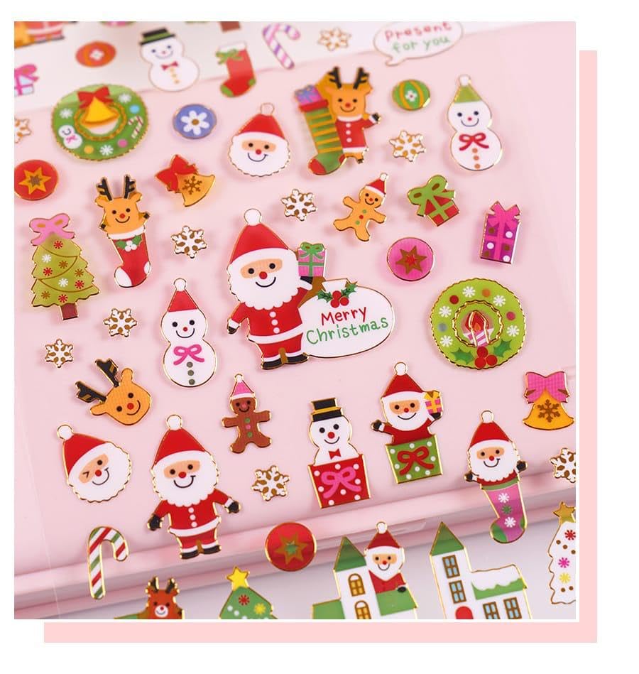 Mayatra Christmas Scrapbook Stickers - 10 Sheet Gold Foil Holiday Decals For DIY Crafts