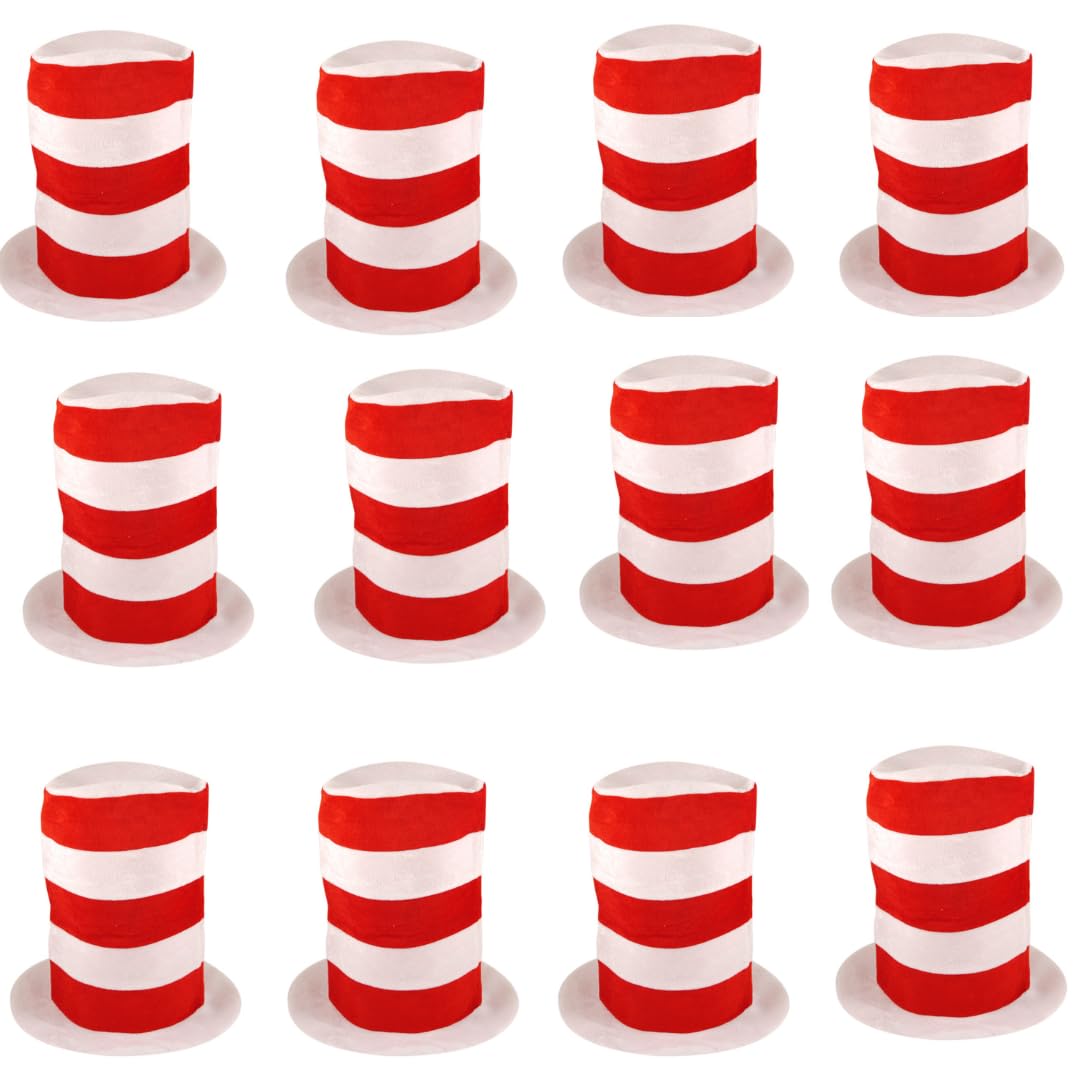 labreeze Sombrero alto rojo y blanco para adultos, juego de 12, sombreros a rayas atrevidas para disfraces de grupo, fiestas temáticas, desfiles y eventos especiales