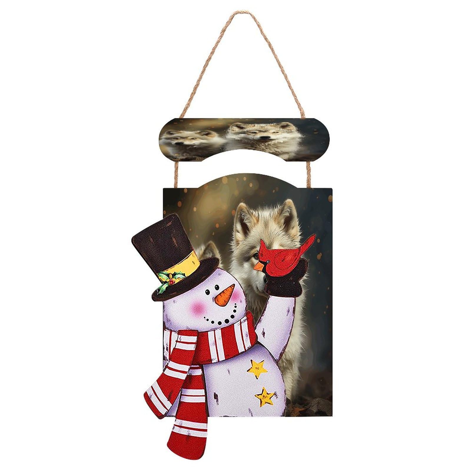 Tableau bois Noël loup mignon décoration suspendre cadeau - 8