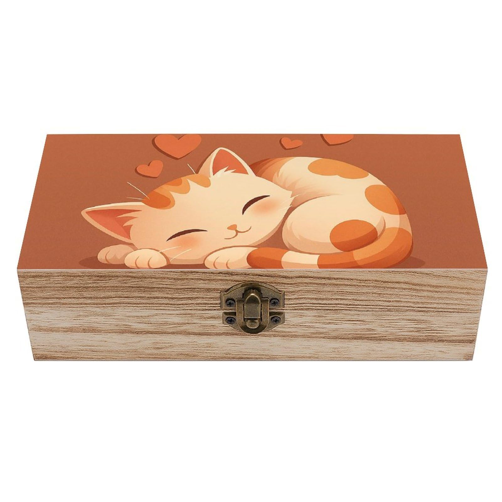 SMAZDFXX Cute Sleeping Kitten Wooden Storage Box Multipurpose Decorative Box for Jewelry Photo Home Decor