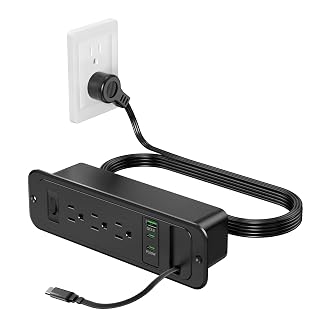 Recessed Power Strip with Retractable USB C Cable,2 PD 20W USB C,Flush Mount Countertop Drawer Outlet, Furniture Hidden Outlet for Side Table,End Table,3 Outlets (Black, 6FT-20W USB) - Amazon product rated Grade A