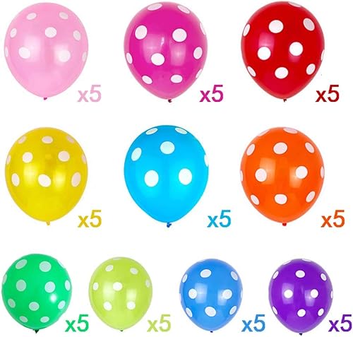 Miniatura 2 de Kit de 50 globos de lunares arcoíris  12 pulgadas (12.0 in) globos de látex multicolor de lunares para feliz cumpleaños, baby shower, boda, Navidad,