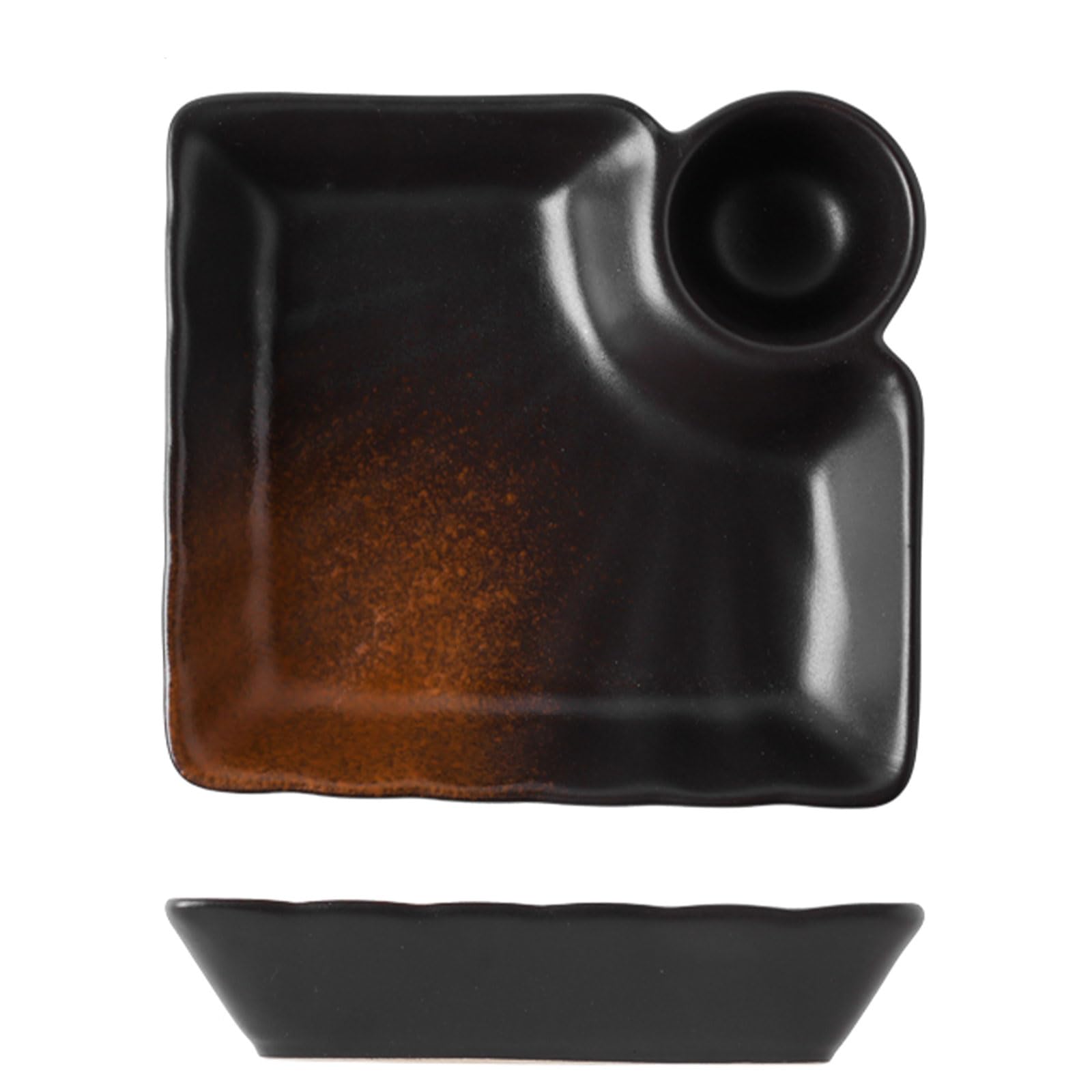 Dxcaicc Chips and Dip Plates, Ceramic Sushi Plate With Sauce Compartment,Snack Serving Dishes for Appetizer,Sauce Dipping Plates Dumpling, Snack,Salsa,Fries Chips,E,Square