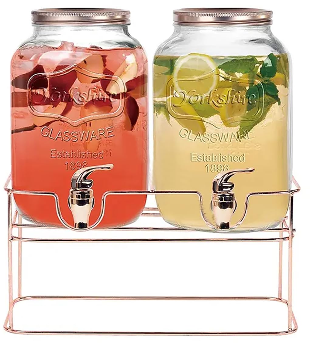 Buy Beverage Dispenser with Stand (Set of 2) Glass Juice Dispenser with LeakProof Tap & Lid