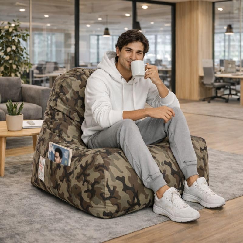 Image of Style Homez Hackey Cotton Canvas Camouflage Printed Bean Bag XXL Size Filled with Beans Fillers