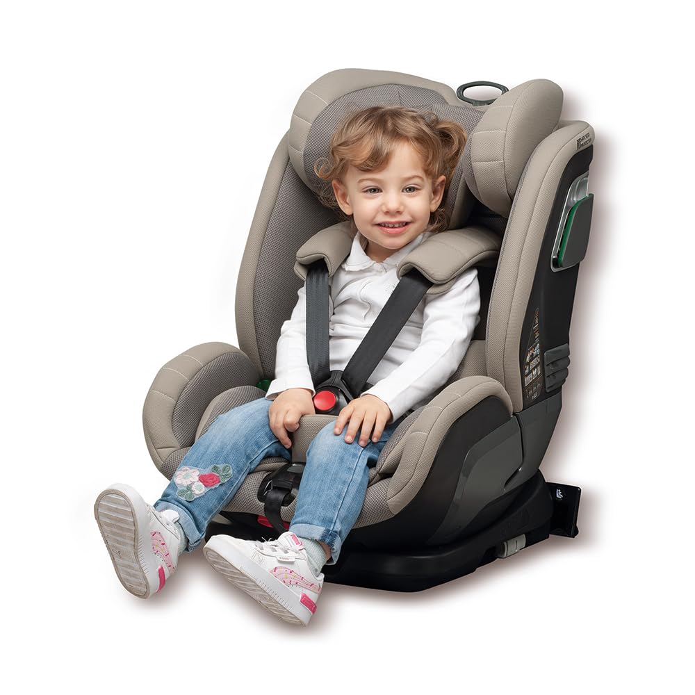 Foppapedretti Fotelik samochodowy dla dzieci w wieku od 76 do 150 cm, 15 miesięcy - 12 lat, zgodny z ECE R129, mocowanie Dualfix (ISOFIX i NIE), Safe Body Protection, Comfort Kid Pad, kolor szary