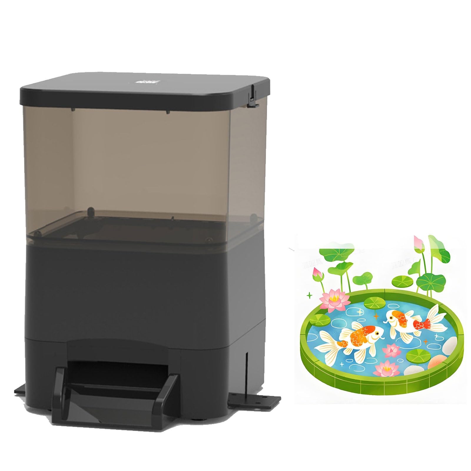 Comedero Automático De Peces Alimentador Automático De Peces Estanque 10 L Gran Capacidad Temporizador Vacaciones Ajustable Y A Prueba De Humedad Alimentación De Peces Al Aire Libre(Black)