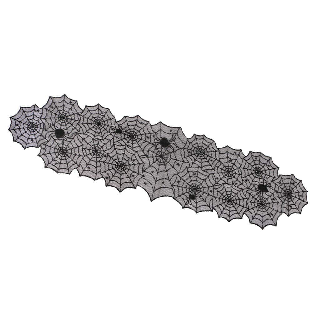UBERSWEETHalloween Black Lace Spooky Spider Spiderweb Cloth Table Runner 18" x 72"