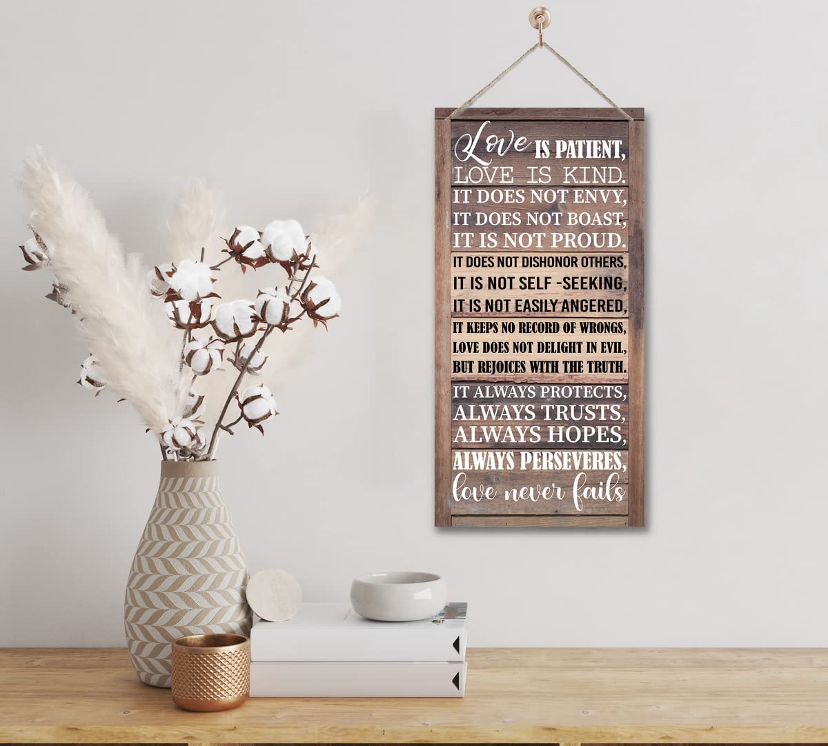 1 Corinthians 13:4-8 Inspirational Hanging Wood Decor Sign, Printed Wood Sign, Love is Patient, Love is Kind Quote, Hanging Bible Verses Wood Wall Sign, Rustic Home Decor Sign, Christian Gift 1