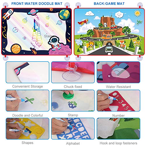 BeebeeRun Magic Water Painting Doodle Pad for Kids,Neon Colors Aqua Magic Water Drawing Mat,Educational Learning Mats,Writing Water Canvas Toys Gift Gifts for Girls Boys(Double Side)