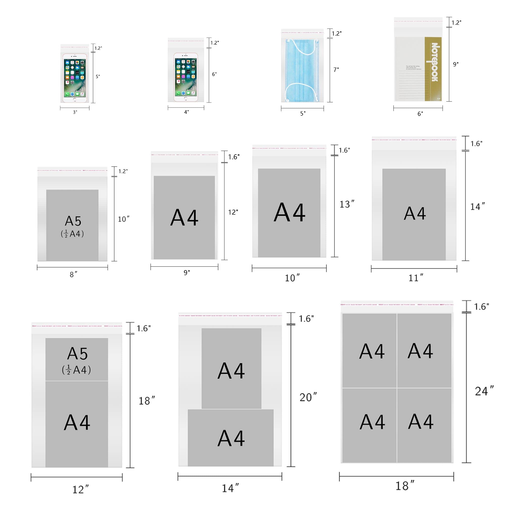 8x10 200ct Clear Violoncello Borse autosigillanti OPP Sacchetto Risigillabile Sacchetto di Cellophane per Imballaggio Stampe Foto Opere d'arte Bakery Cookie Regalo
