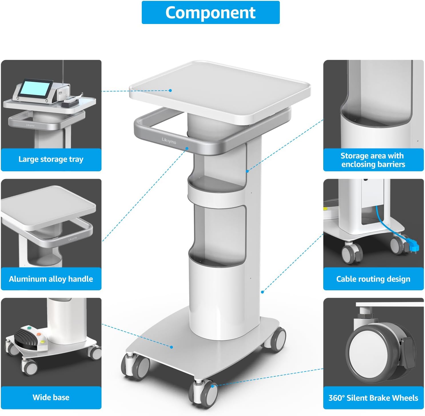 Medical Cart with Laptop Tray & Large Storage, 30kg Heavy-Duty Mobile Workstation Cart for Dental Clinic, Hospital and Beauty Salon